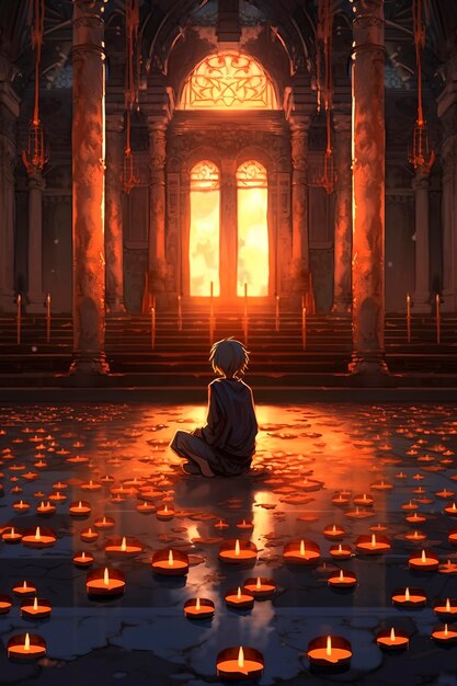 Anime style character with lit candles