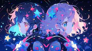 Free photo anime style  characters in space