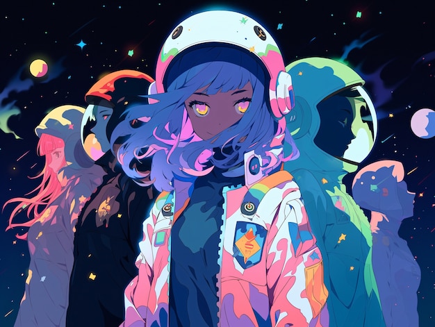 Free photo anime style  characters  in space