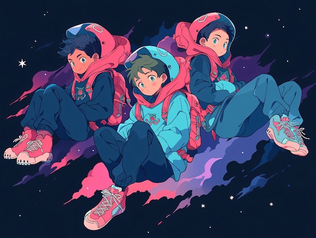 Free photo anime style  characters  in space