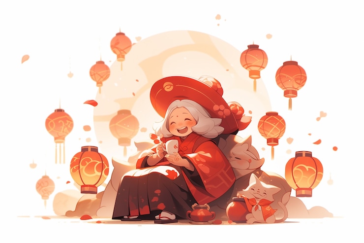 無料Photo アニメスタイルの中国新年祝賀シーン