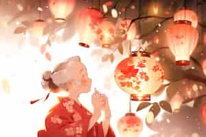 Free photo anime style chinese new year celebration scene