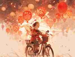 Free photo anime style chinese new year celebration scene