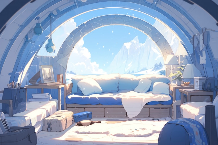 Free Photo anime style cozy home interior with furnishings