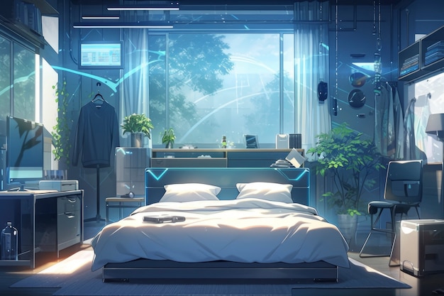 Free photo anime style cozy home interior with furnishings