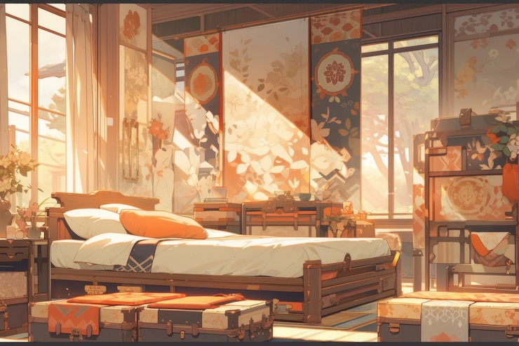 Free Photo anime style cozy home interior with furnishings