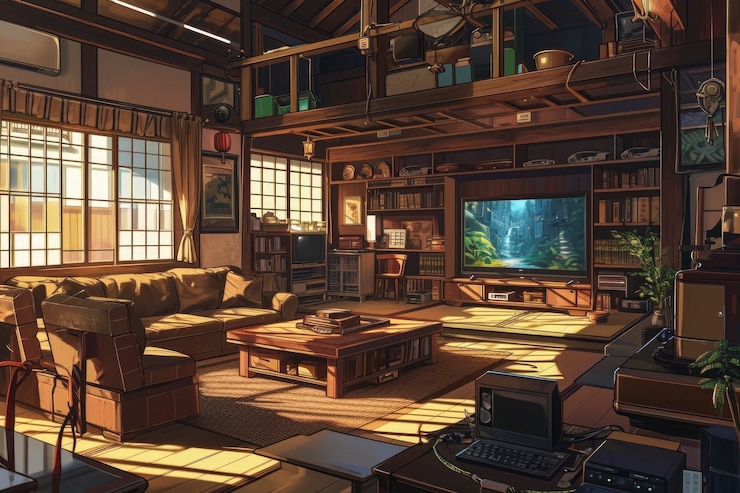Free Photo anime style cozy home interior with furnishings