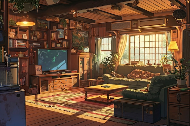 Free photo anime style cozy home interior with furnishings