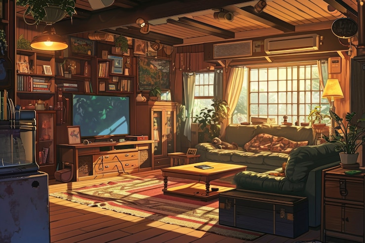 Free Photo anime style cozy home interior with furnishings