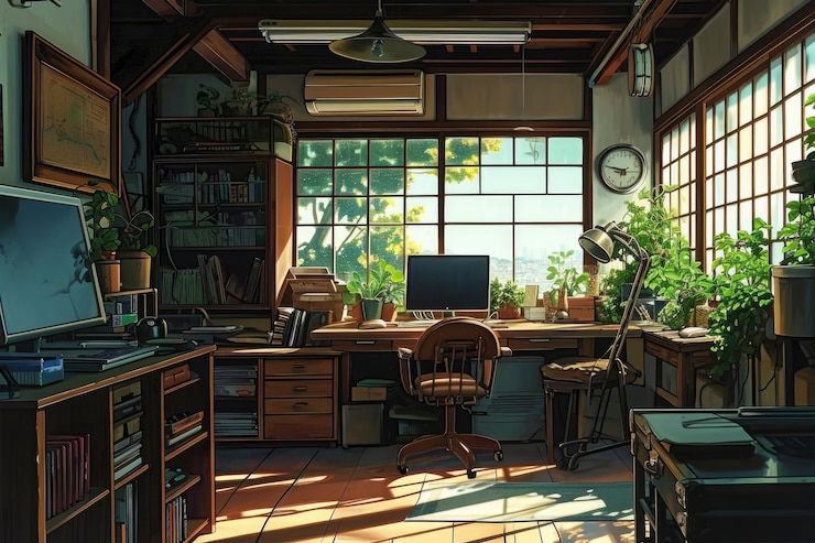 Free Photo anime style cozy home interior with furnishings