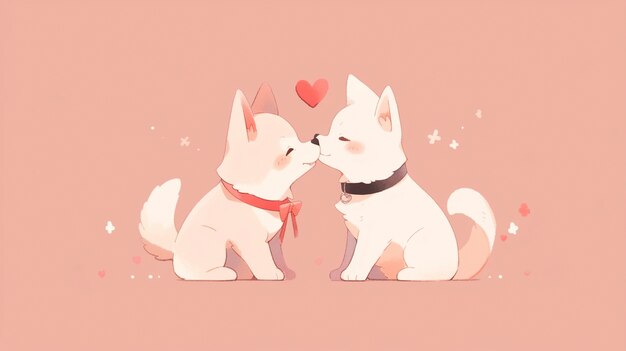 Anime style dogs celebrating valentines day