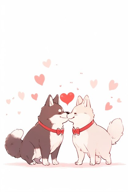 Собаки в стиле аниме празднуют День святого Валентина