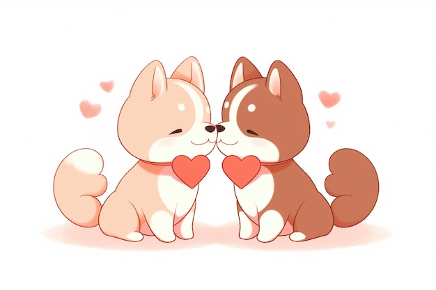 Anime style dogs celebrating valentines day
