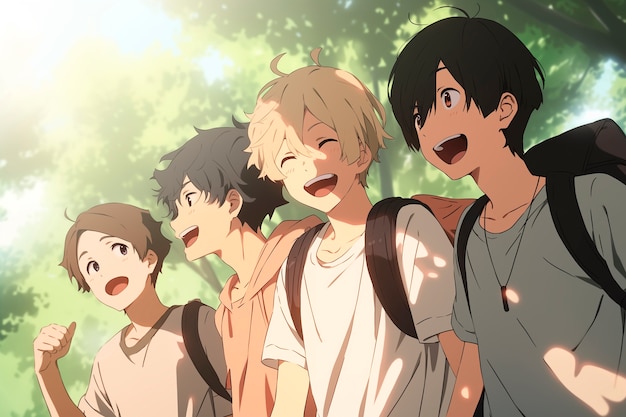 Free photo anime style group of boys spending time together and enjoying their friendship