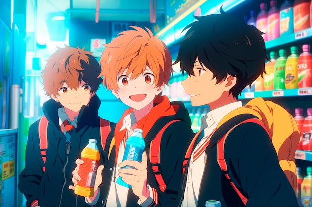 Free photo anime style group of boys spending time together and enjoying their friendship