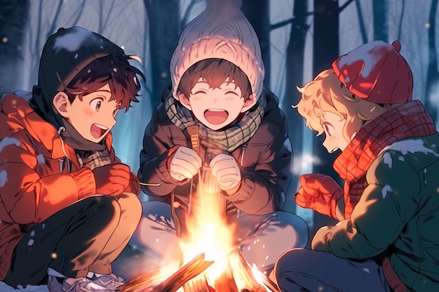 Free photo anime style group of boys spending time together and enjoying their friendship