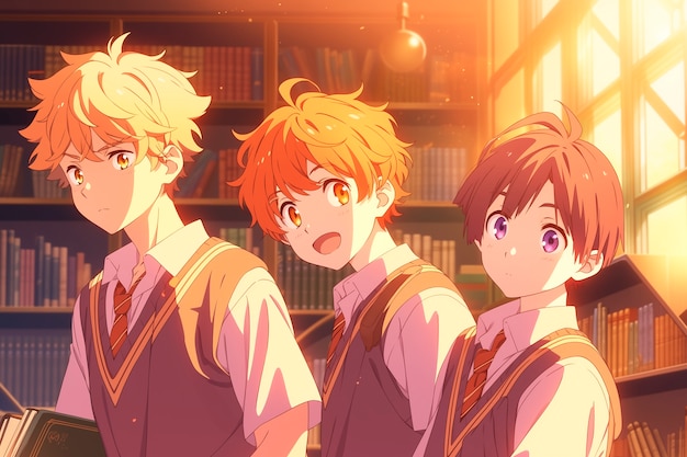 Free photo anime style group of boys spending time together and enjoying their friendship