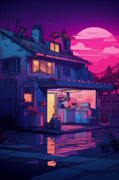 Free photo anime style house architecture