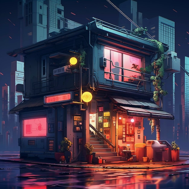 Free photo anime style house architecture