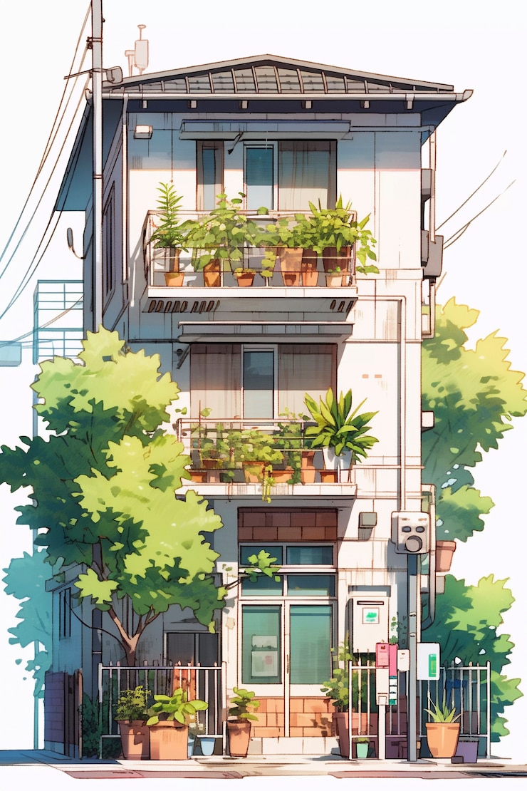 Free Photo anime style house architecture