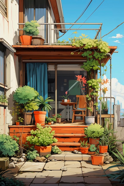 Free photo anime style house architecture