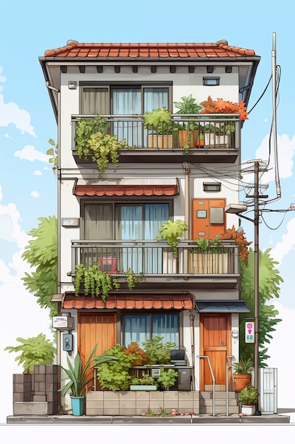 Free photo anime style house architecture