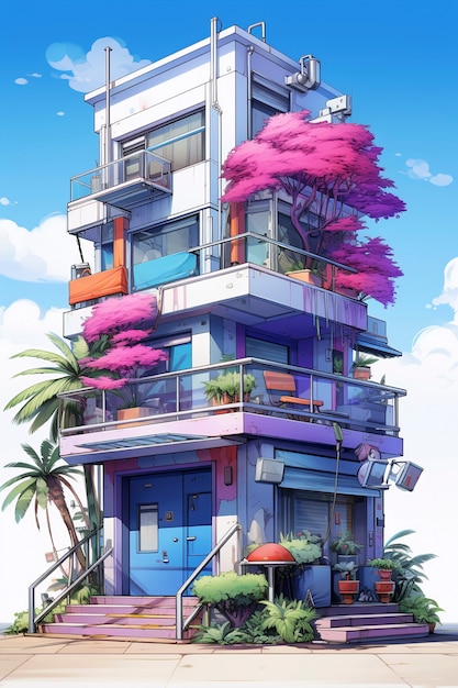 Free photo anime style house architecture