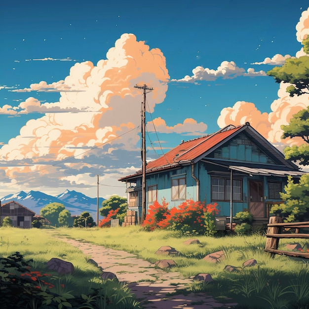 Free photo anime style house architecture