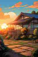 Free photo anime style house structure