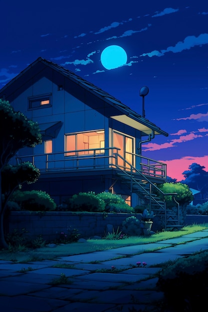 Free photo anime style house structure