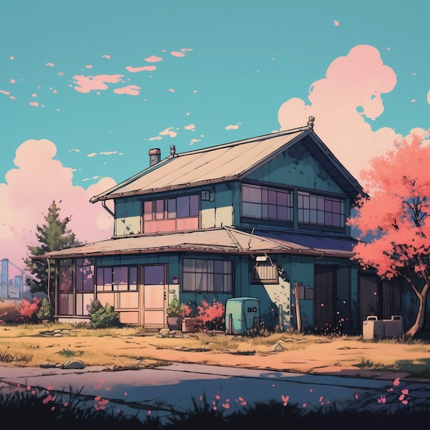 Free photo anime style house structure