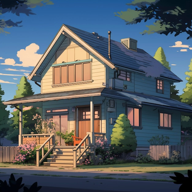 Free photo anime style house structure