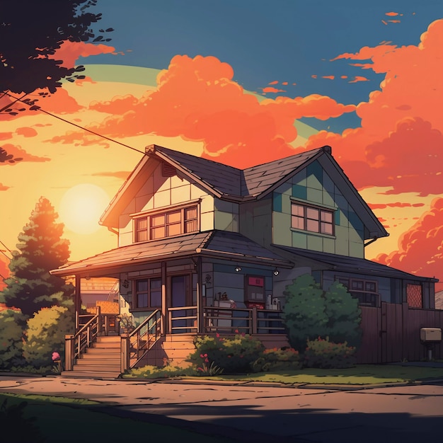 Free photo anime style house structure