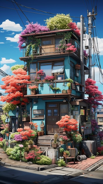 Free photo anime style house structure