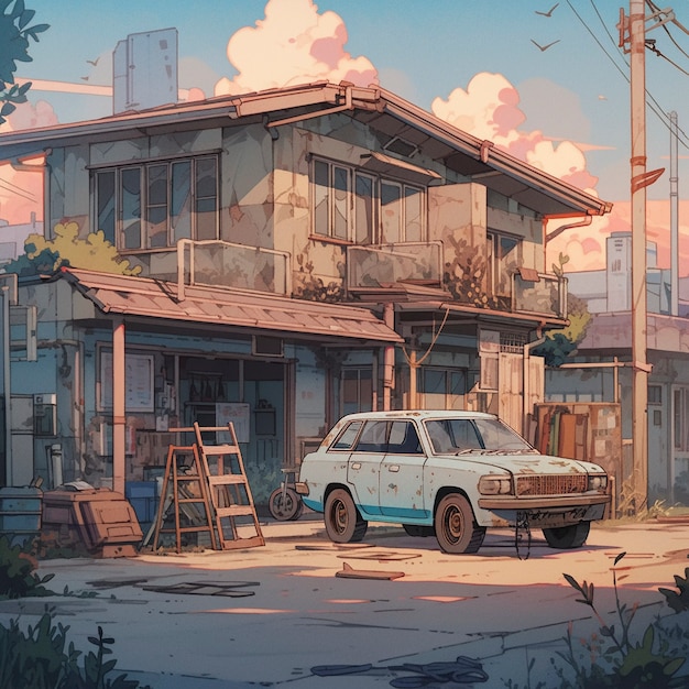 Free photo anime style house structure