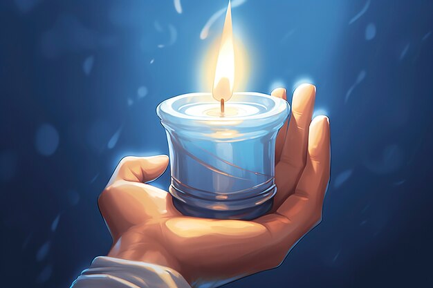Зажженная свеча в стиле аниме, которую держит человек