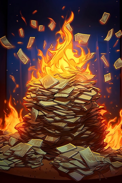 Free photo anime style money on fire