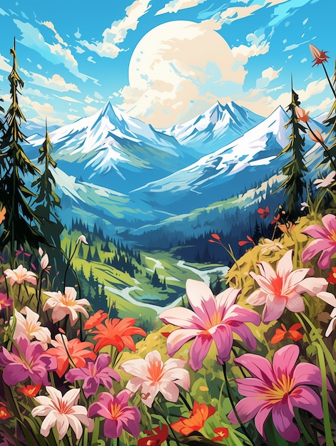 動漫風格的山地風景