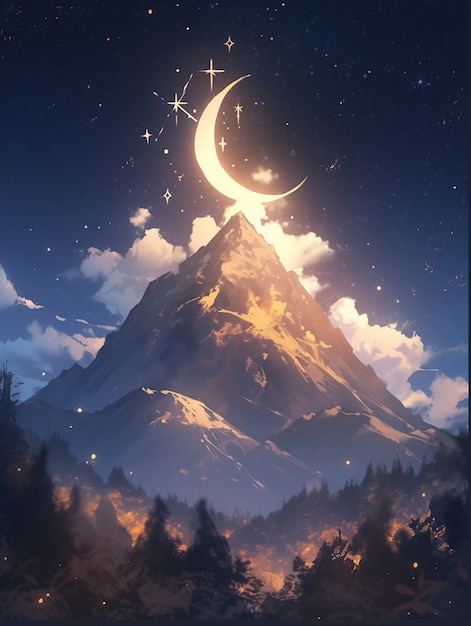 Free photo anime style mountains landscape