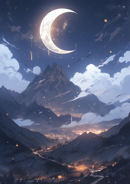 Anime style mountains landscape