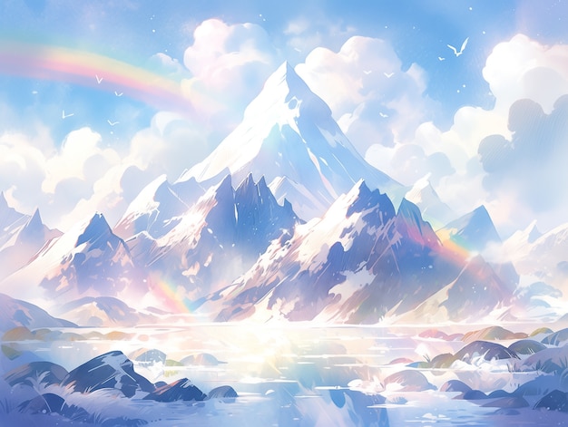 アニメスタイルの山の風景