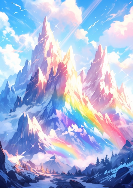 Free photo anime style mountains landscape