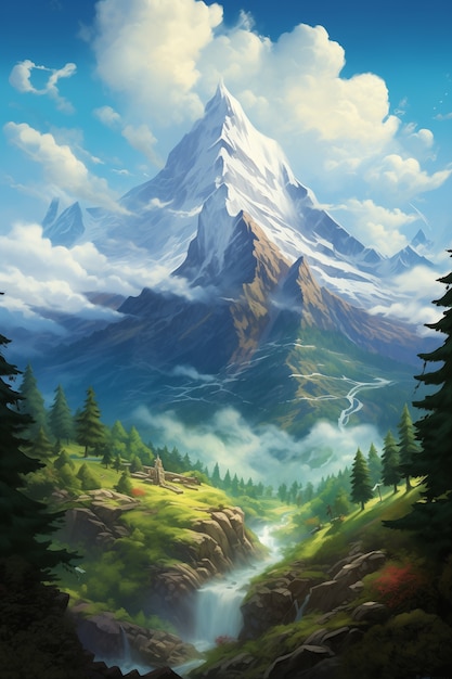 動漫風格的山地風景