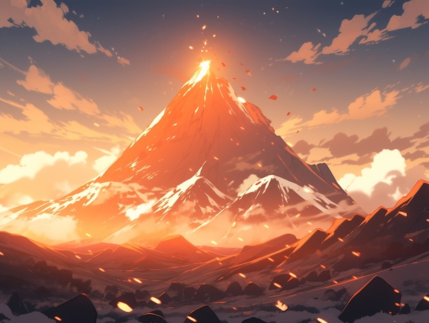 Free photo anime style mountains landscape