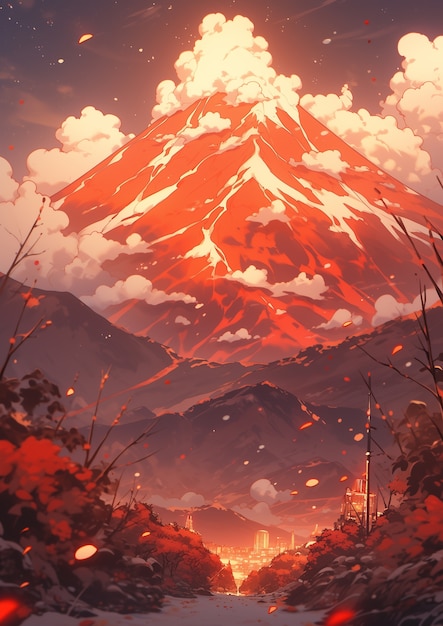 Free photo anime style mountains landscape