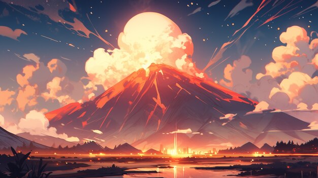 Anime style mountains landscape