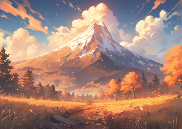 アニメスタイルの山の風景