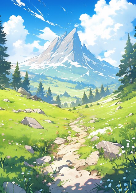 Anime style mountains landscape