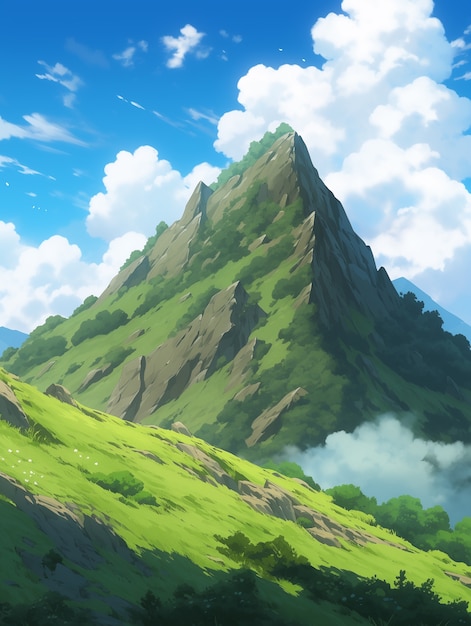 無料写真 アニメスタイルの山の風景