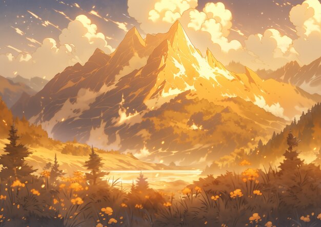 Free photo anime style mountains landscape